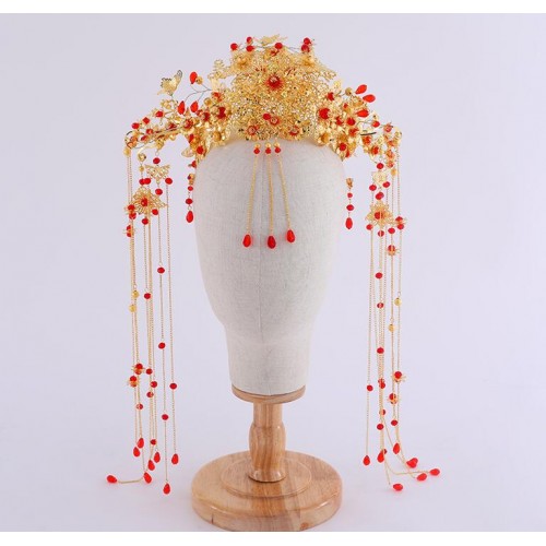 Chinese traditional empress queen cosplay photos headdress hair crown Chinese wedding brides phoenix hair accessories